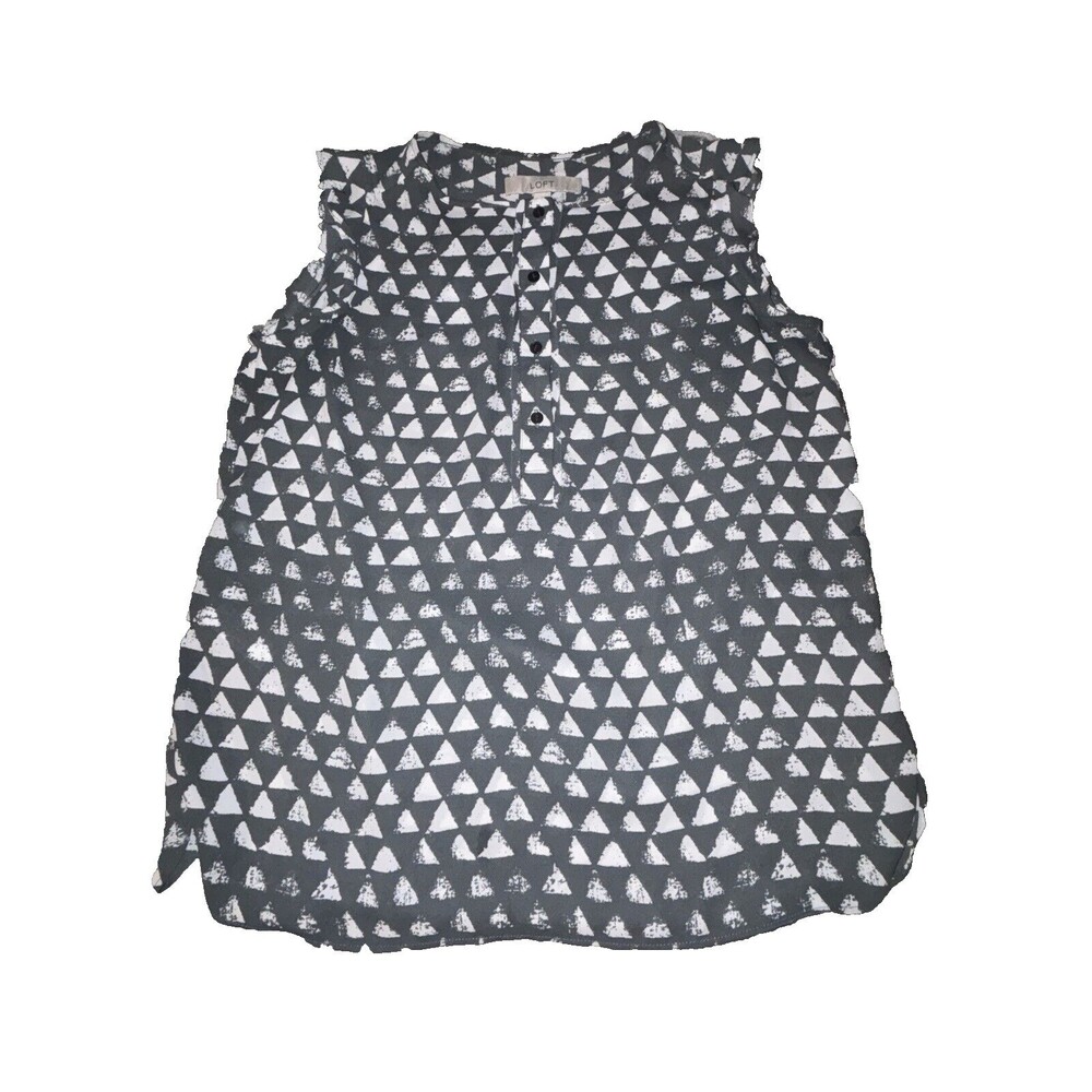 LOFT Black & Gray Triangle Pattern Sleeveless 1/2 Button Top Women’s Size S